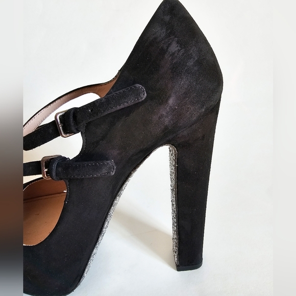 Miu Miu Black Suede Glitter Sole Mary Jane Heels, Size 38 - Picture 2 of 12